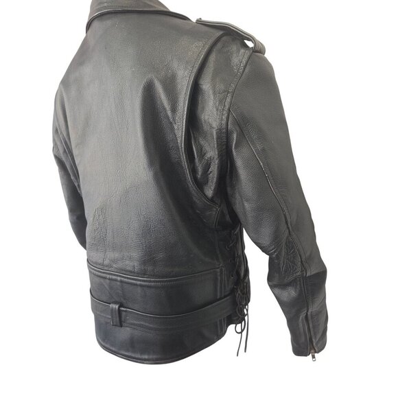 Vintage Perfect Biker Leather Motorcycle Jacket Mens Size M/L Zip Liner 7 lbs - Picture 5 of 14
